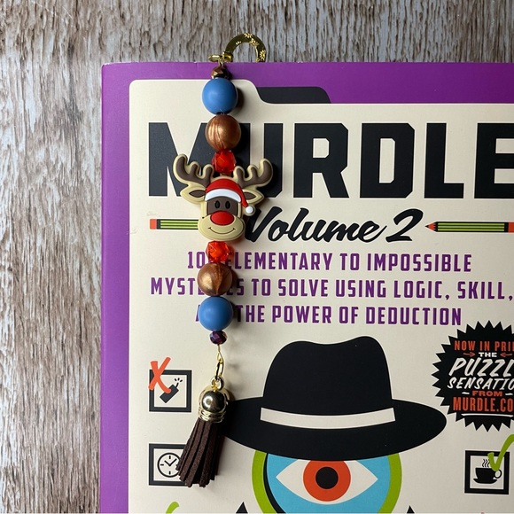 Bookmark Reindeer Handcrafted Artisan Beaded Metal Journal Gifts Read Book - Picture 3 of 3